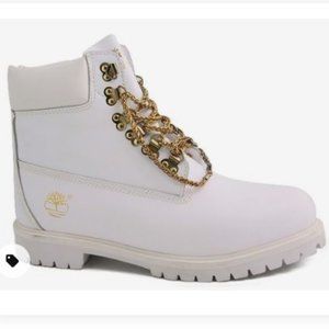 white and gold timberlands